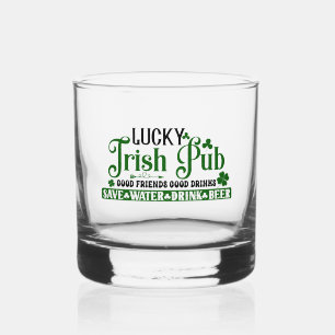 Lucky Irish pub clover St. Patricks Day Whiskey Glass