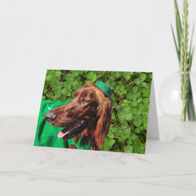 Lucky Irish Setter St. Patrick's Day Greeting Card (Front)