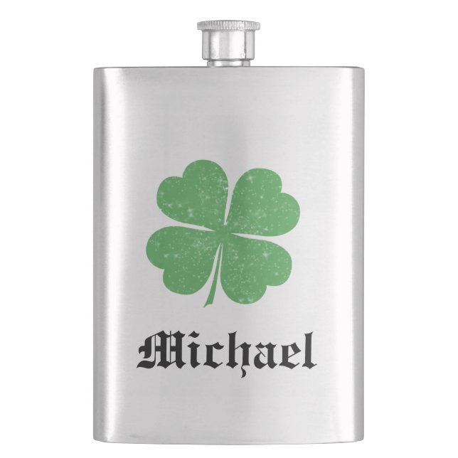Lucky Irish shamrock /add name Hip Flask (Front)