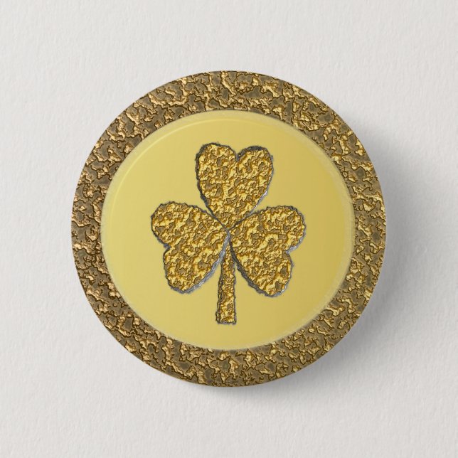 Lucky Irish Shamrock Gold Coin 2 Inch Round Button (Front)