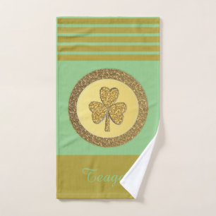 Lucky Irish Shamrock Gold Coin Custom Hand Towel