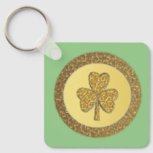 Lucky Irish Shamrock Gold Coin Custom Keychain