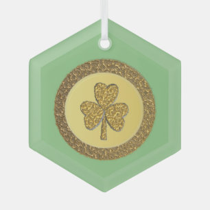 Lucky Irish Shamrock Gold Coin Glass Ornament