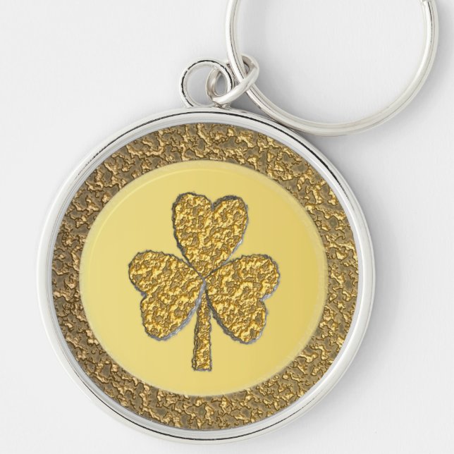 Lucky Irish Shamrock Gold Coin Keychain (Front)