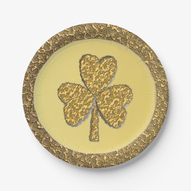 Lucky Irish Shamrock Gold Coin Paper Plate (Front)