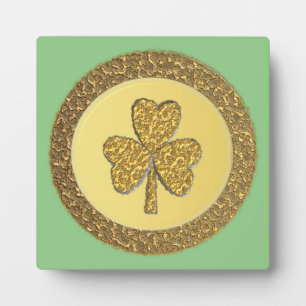Lucky Irish Shamrock Gold Coin Plaque