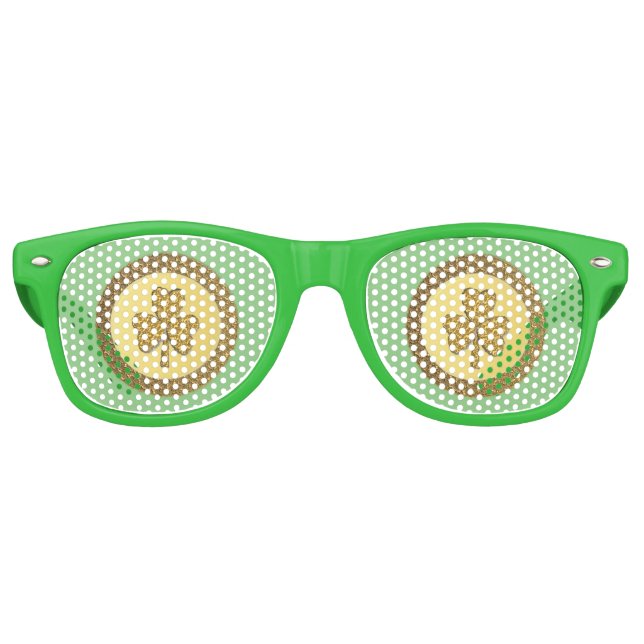 Lucky Irish Shamrock Gold Coin Retro Sunglasses (Front)