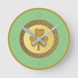 Lucky Irish Shamrock Gold Coin Round Clock