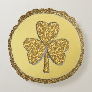 Lucky Irish Shamrock Gold Coin Round Pillow