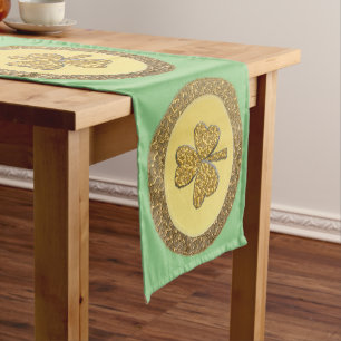 Lucky Irish Shamrock Gold Coin Short Table Runner