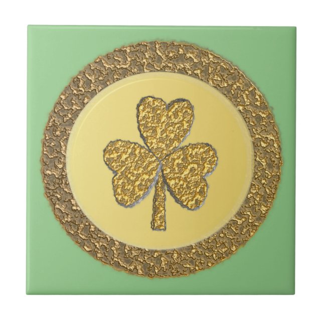 Lucky Irish Shamrock Gold Coin Tile (Front)
