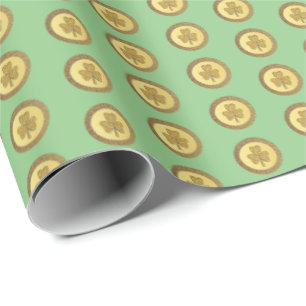 Lucky Irish Shamrock Gold Coin Wrapping Paper
