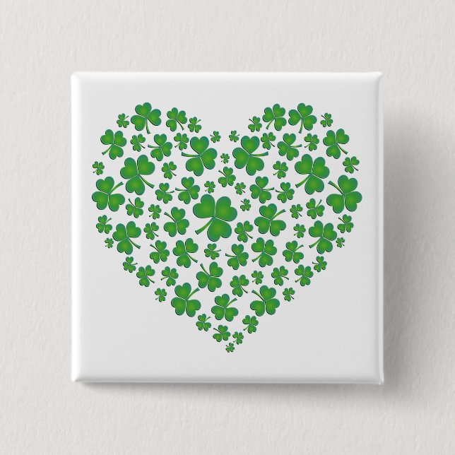 Lucky Irish Shamrock Heart 2 Inch Square Button (Front)