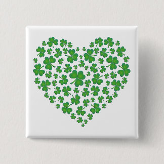 Lucky Irish Shamrock Heart 2 Inch Square Button