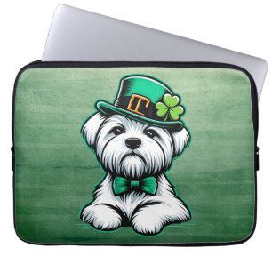 Lucky Irish Shamrock Maltese Dog St Patricks Day Laptop Sleeve