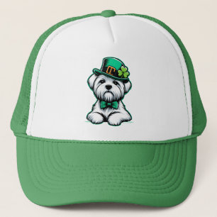 Lucky Irish Shamrock Maltese Dog St Patricks Day Trucker Hat
