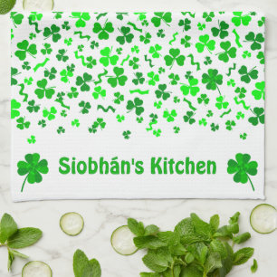 Lucky Irish Shamrocks Clover Personalized Kitchen Towel