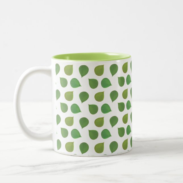 Lucky Jade Tree Green Leaves on White Two-Tone Coffee Mug (Left)