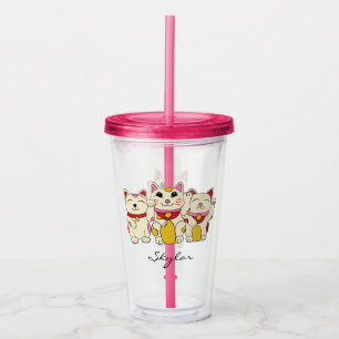 Lucky Japanese Maneki Neko Cats Personalized Acrylic Tumbler
