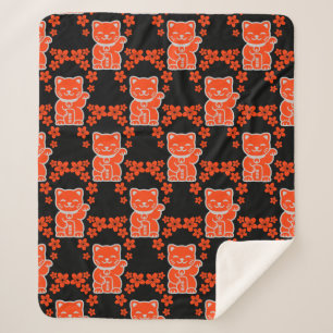 Lucky Japanese Maneki-neko Sherpa Blanket