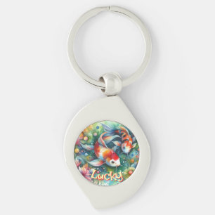 Lucky Koi Fish Whimsical Watercolor Personalized Keychain