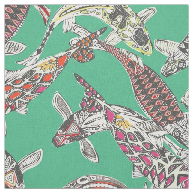 lucky koi green fabric (Swatch)