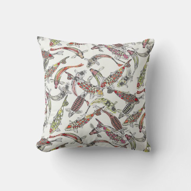 lucky koi off white throw pillow (Front)