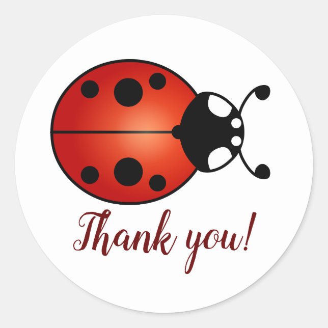 Lucky Ladybug Red Orange Black Ladybird Thank You Classic Round Sticker (Front)