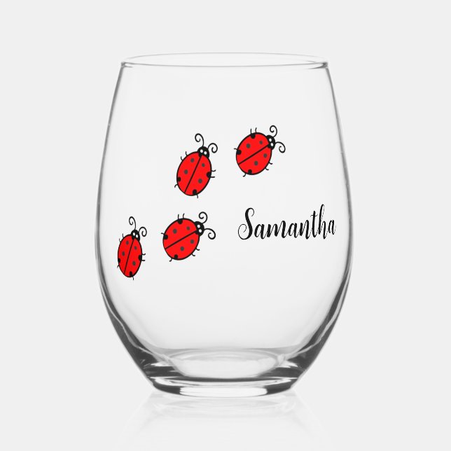 Lucky Ladybugs Design Wine Glass (Front)