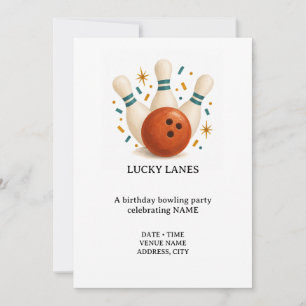 Lucky Lanes Bowling Birthday Party Invitation