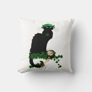 Lucky Le Chat Noir St. Patrick's Day Throw Pillow