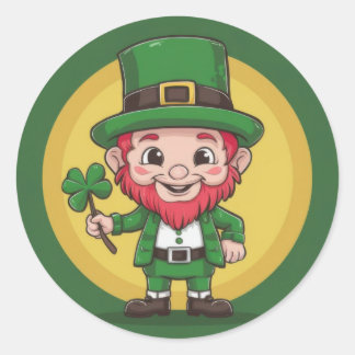 Lucky Leprechaun and Clover Round Sticker Set