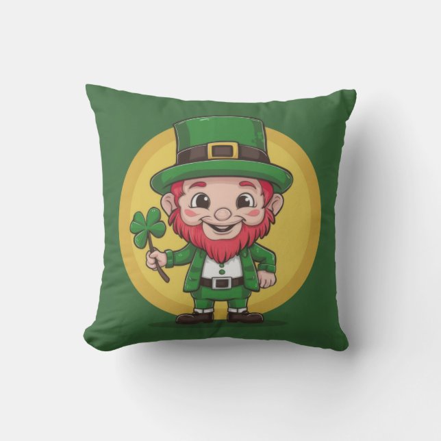 Lucky Leprechaun and Clover Throw Pillow (Front)