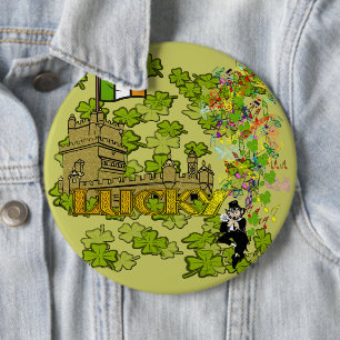 Lucky Leprechaun and His Irish Castle 6 Inch Round Button