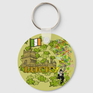 Lucky Leprechaun and His Irish Castle Keychain