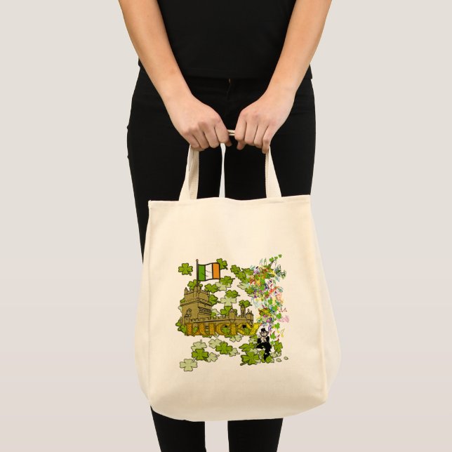 Lucky Leprechaun and His Irish Castle Tote Bag (Front (Product))