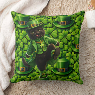 Lucky leprechaun black cat Saint Patrick's Day Pat Throw Pillow