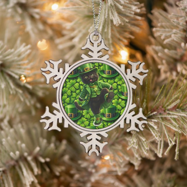 Lucky leprechaun black cat snowflake ornament (Tree)