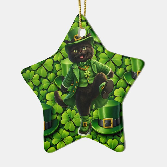 Lucky leprechaun black cat snowflake ornament Sain (Left)