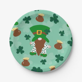 Lucky Leprechaun Gnome Mint Paper Plate
