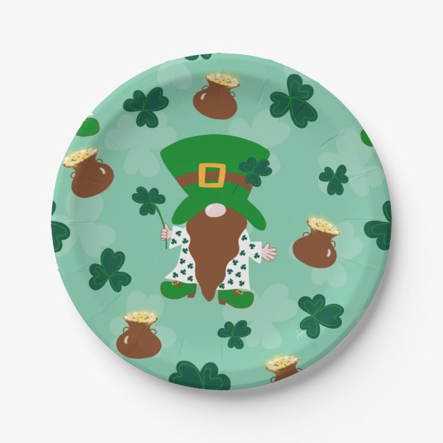 Lucky Leprechaun Gnome Mint Paper Plate (Front)