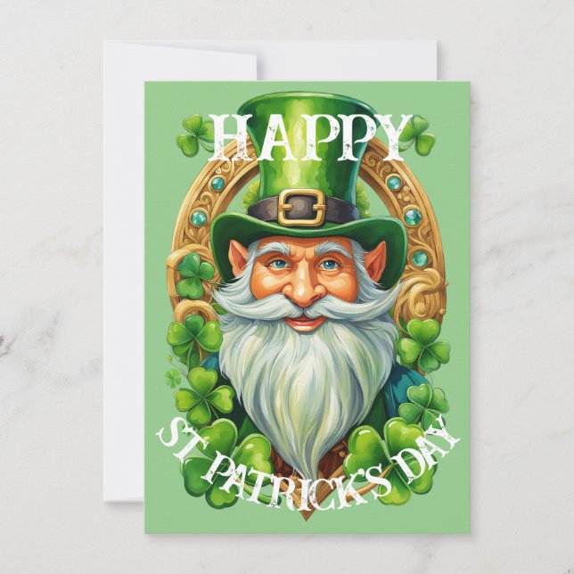 Lucky Leprechaun Gnome St Patrick's Day Greeting Holiday Card (Front)