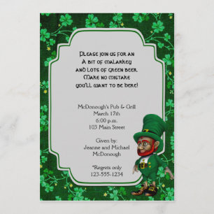 Lucky Leprechaun on Shamrocks Party Invitation