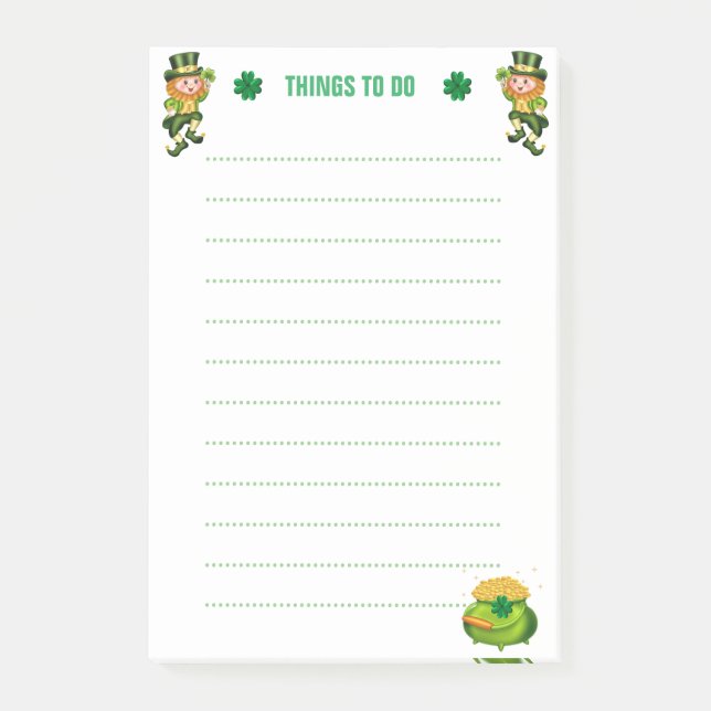 Lucky Leprechaun & Shamrocks Lined Things To Do Post-it Notes (Front)