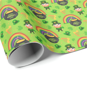 Lucky Leprechaun St. Patrick's Day Cartoon Pattern Wrapping Paper