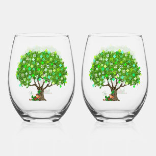 Lucky Leprechaun Stemless Wine Glasses