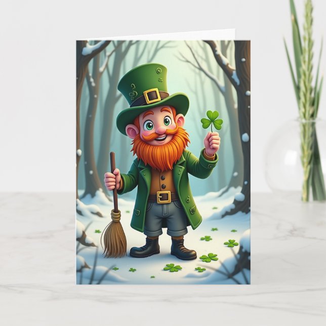 Lucky Leprechaun Winter Card (Front)