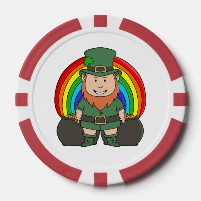 Lucky Leprechaun with Rainbow Pot of Gold Poker Chips (Front)