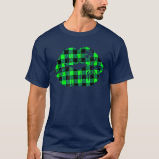 Lucky Lips Buffalo Plaid Shamrock Clover St Patric T-Shirt