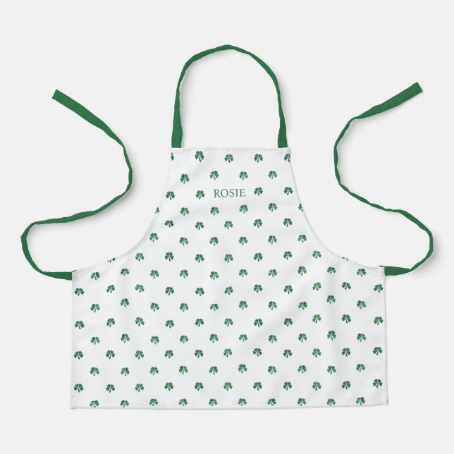 Lucky Little Four Leaf Clovers Saint Patricks Day Apron (Front)